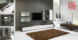 Furniture tv in oak natural lacquered with glass shelves