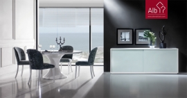 Modern dining room with white lacquered 