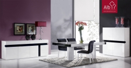 Modern dining room with white and black lacquered 