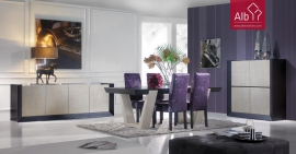 Modern dining room lacquered high gloss black and beige
