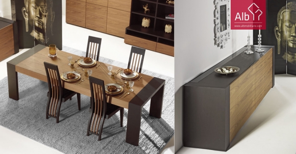 comedor moderno, de madera de roble y wengué