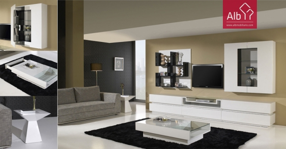 Lacquered modern living room coffee table in white lacquered high gloss