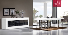 Dining lacquered white Table with legs in chromed stainless